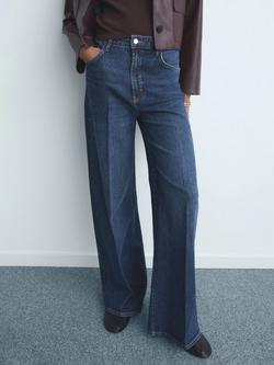 Mango Elise Mid Rise Wide Leg Jeans, Navy, Navy