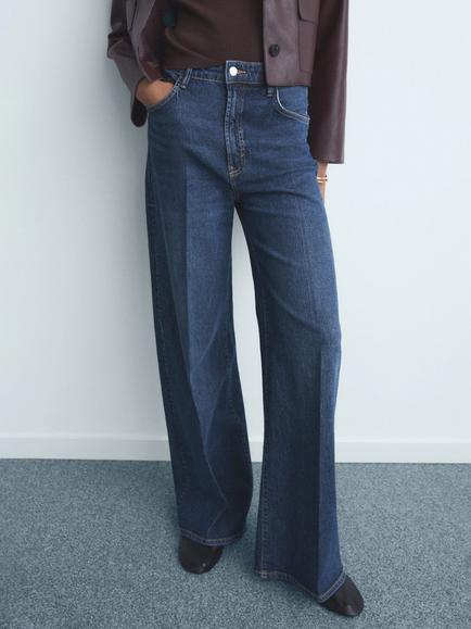Mango Elise Mid Rise Wide Leg Jeans, Navy