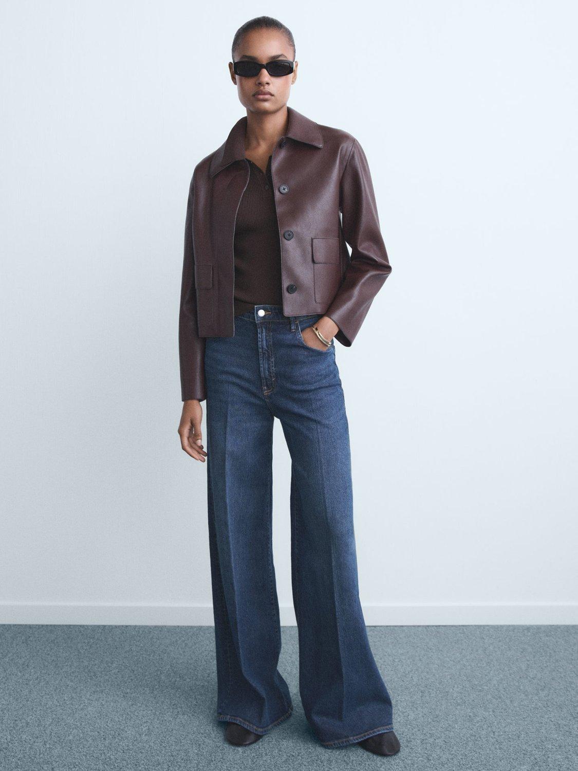 Product image 2 of 9, which shows Mango Elise Mid Rise Wide Leg Jeans, Navy, 10