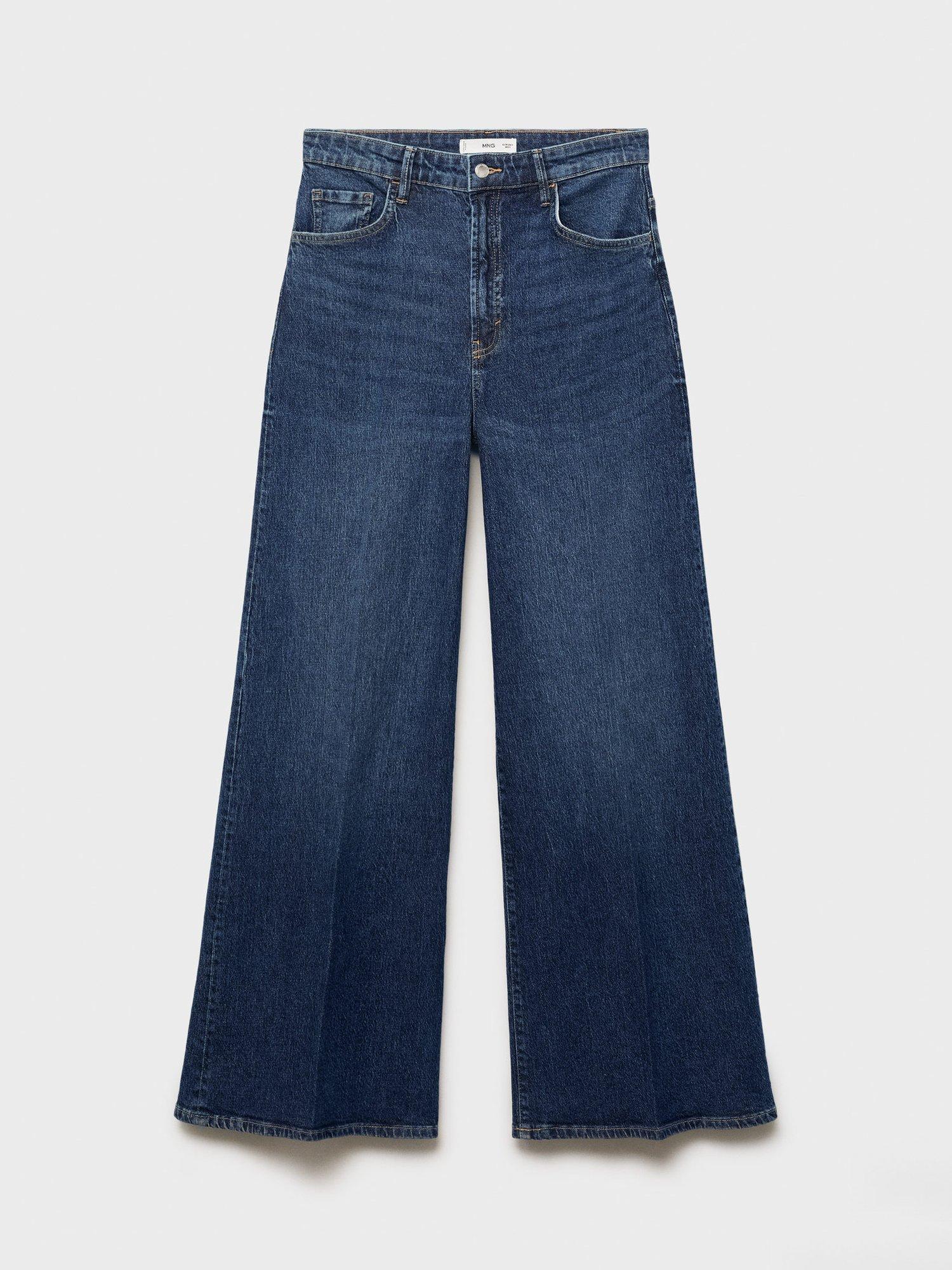 Product image 3 of 9, which shows Mango Elise Mid Rise Wide Leg Jeans, Navy, 10