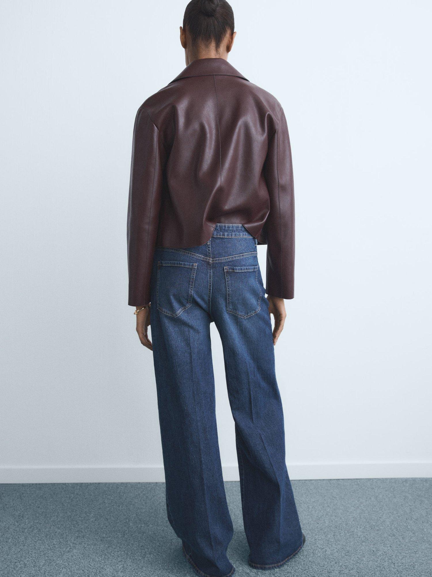 Product image 4 of 9, which shows Mango Elise Mid Rise Wide Leg Jeans, Navy, 10