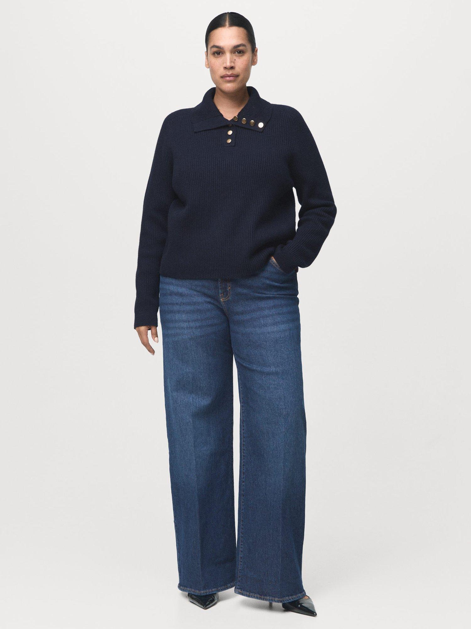 Product image 8 of 9, which shows Mango Elise Mid Rise Wide Leg Jeans, Navy, 10