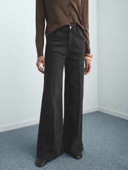 Mango Elise Mid Rise Wide Leg Jeans, Black