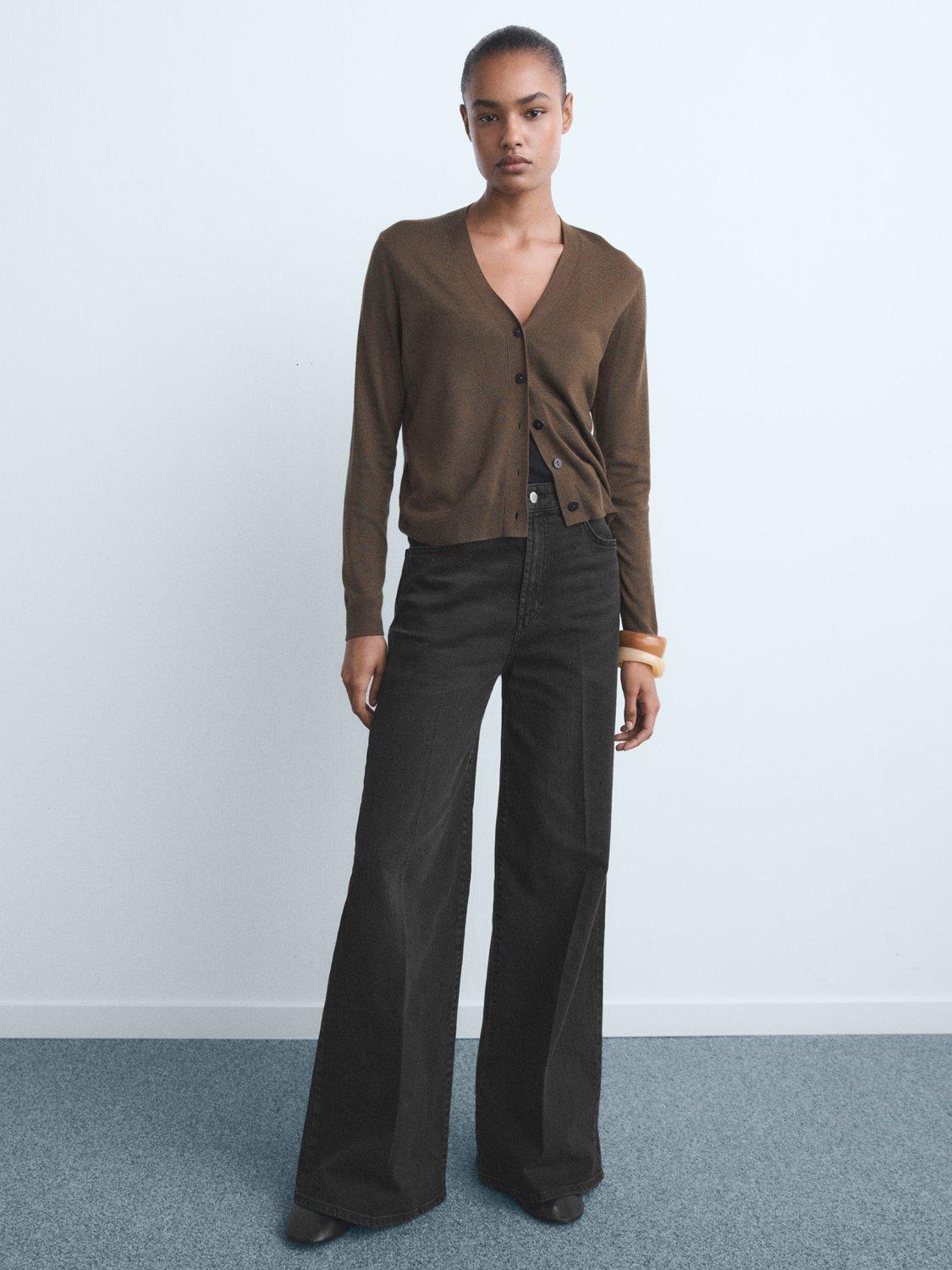 Product image 2 of 8, which shows Mango Elise Mid Rise Wide Leg Jeans, Black, 10
