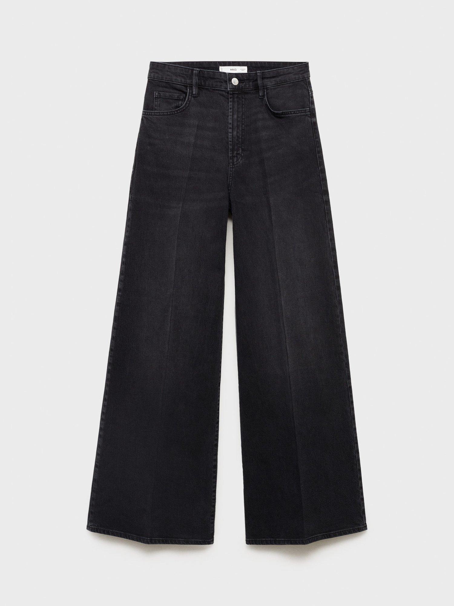 Product image 3 of 8, which shows Mango Elise Mid Rise Wide Leg Jeans, Black, 10