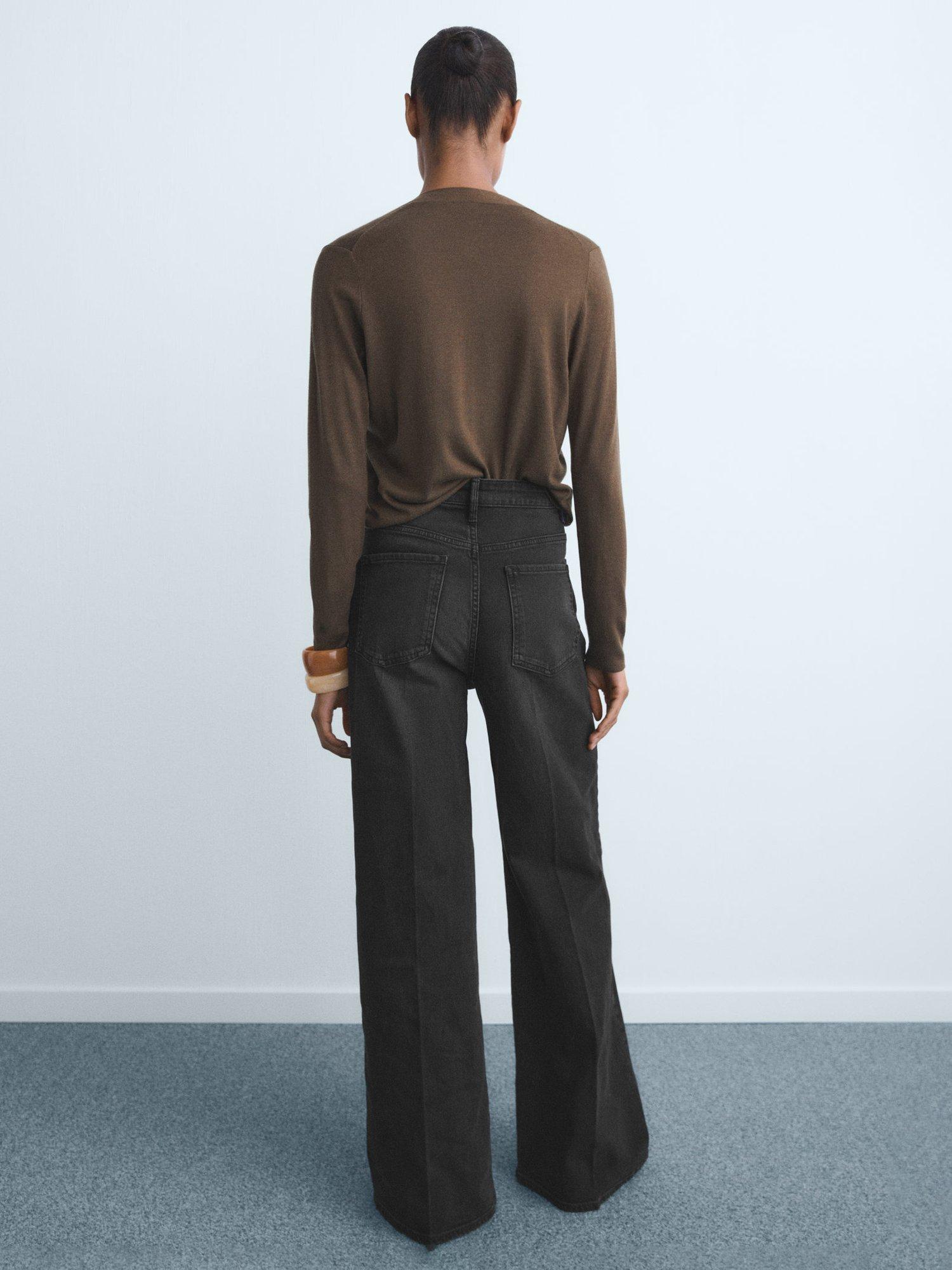 Product image 4 of 8, which shows Mango Elise Mid Rise Wide Leg Jeans, Black, 10