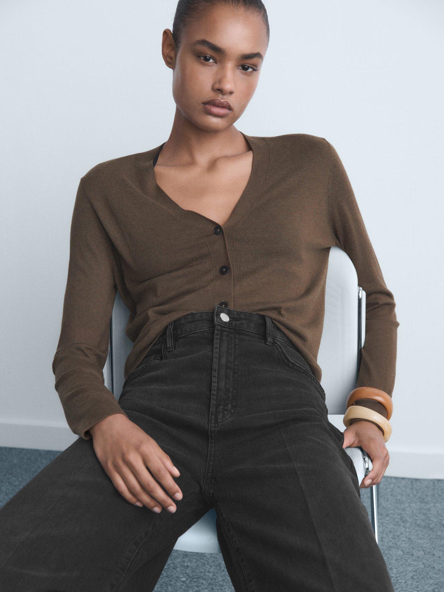 Product image 6 of 8, which shows Mango Elise Mid Rise Wide Leg Jeans, Black, 10