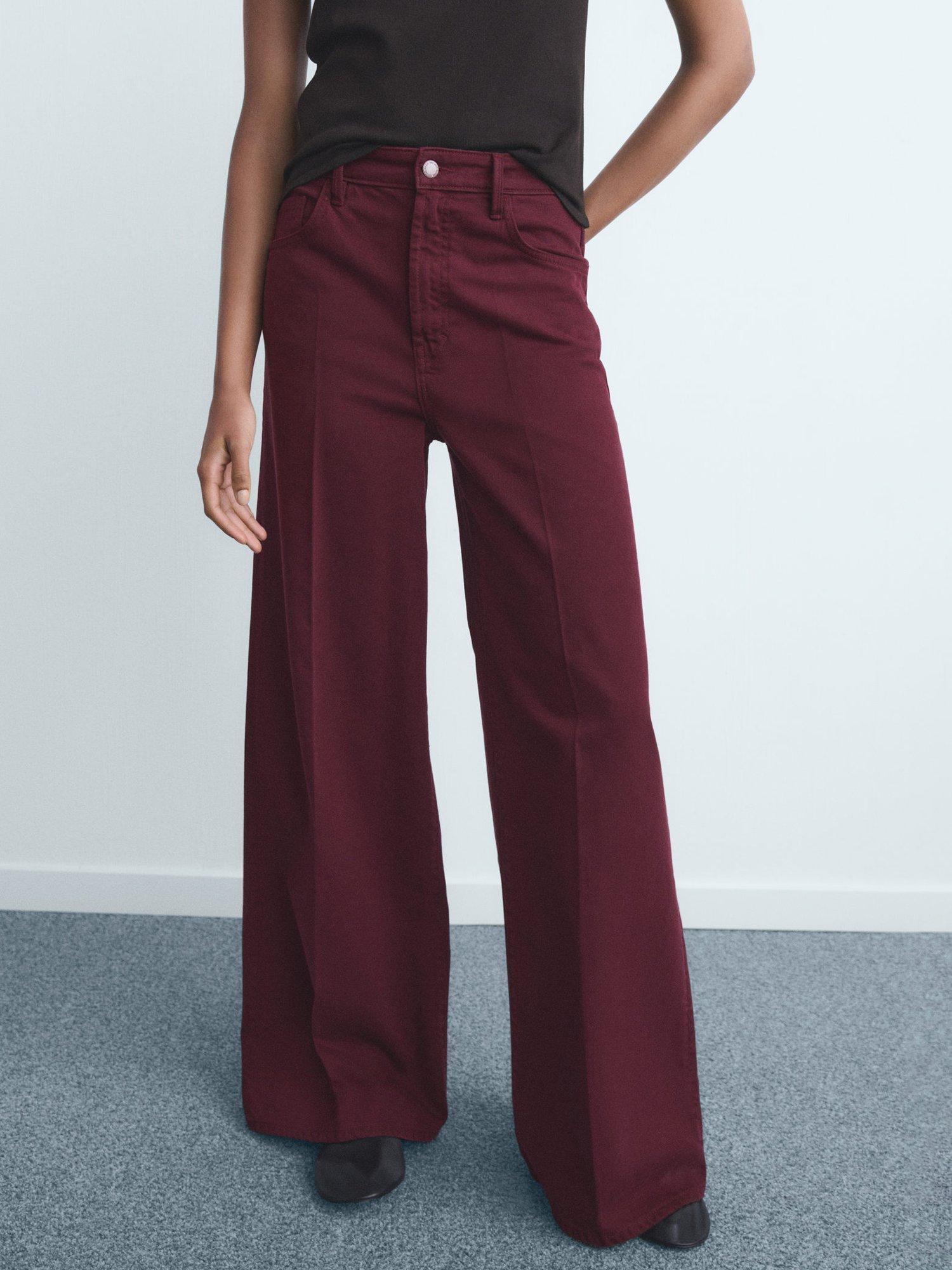 Product image 1 of 7, which shows Mango Elise Mid Rise Wide Leg Jeans, Dark Red, 6
