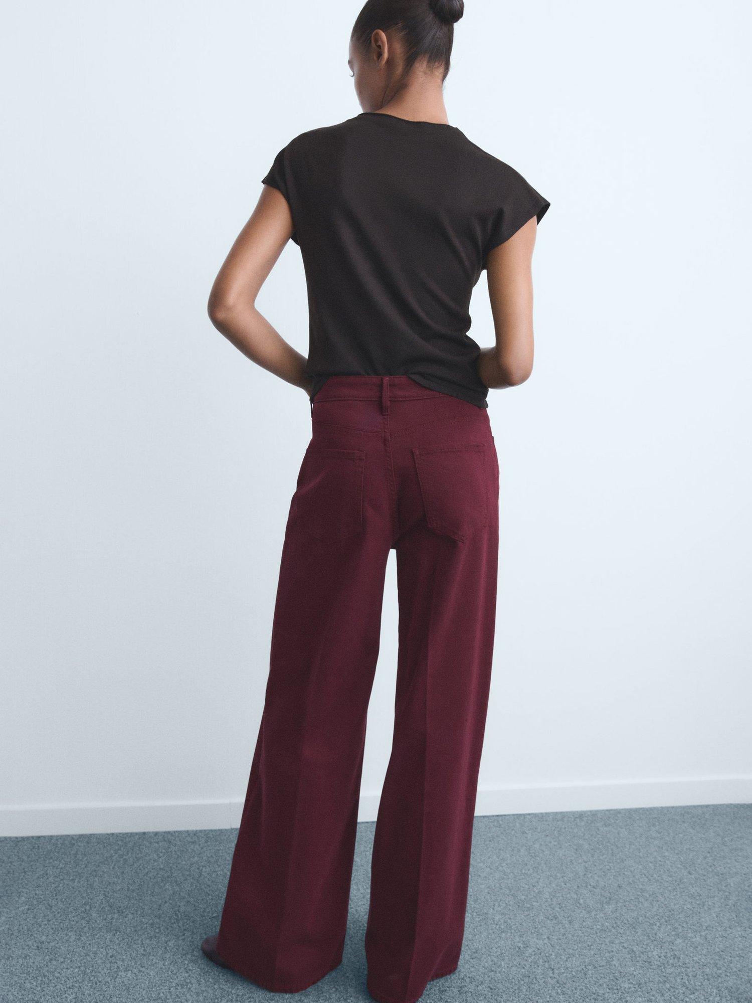 Product image 4 of 7, which shows Mango Elise Mid Rise Wide Leg Jeans, Dark Red, 6