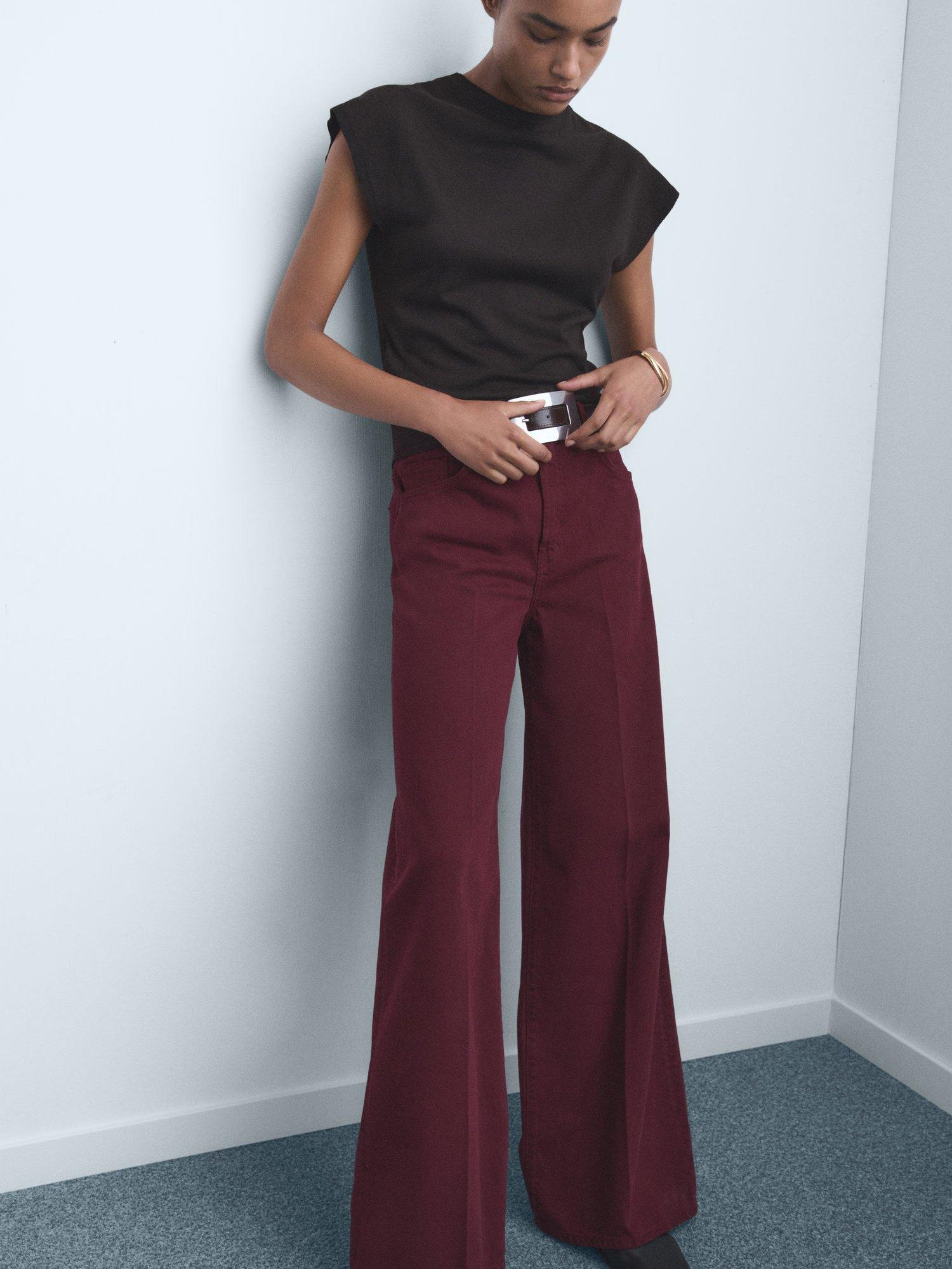 Product image 6 of 7, which shows Mango Elise Mid Rise Wide Leg Jeans, Dark Red, 6