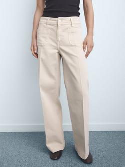 Mango Jessie Patch Pocket Wide Leg Jeans, Beige