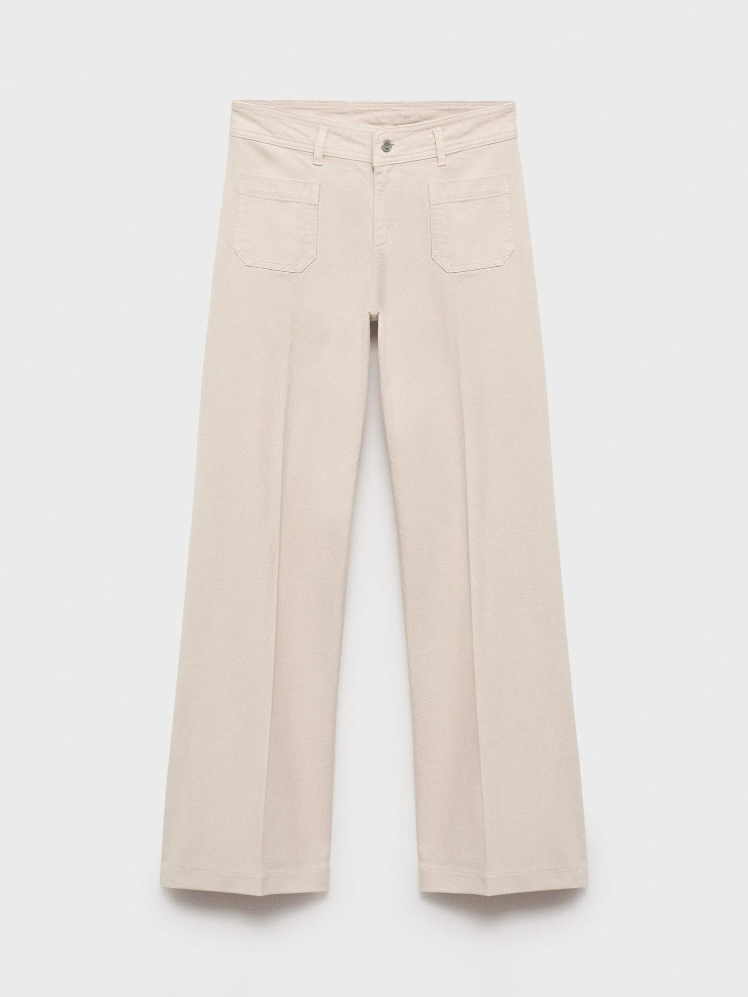 Product image 3 of 8, which shows Mango Jessie Patch Pocket Wide Leg Jeans, Beige, 4