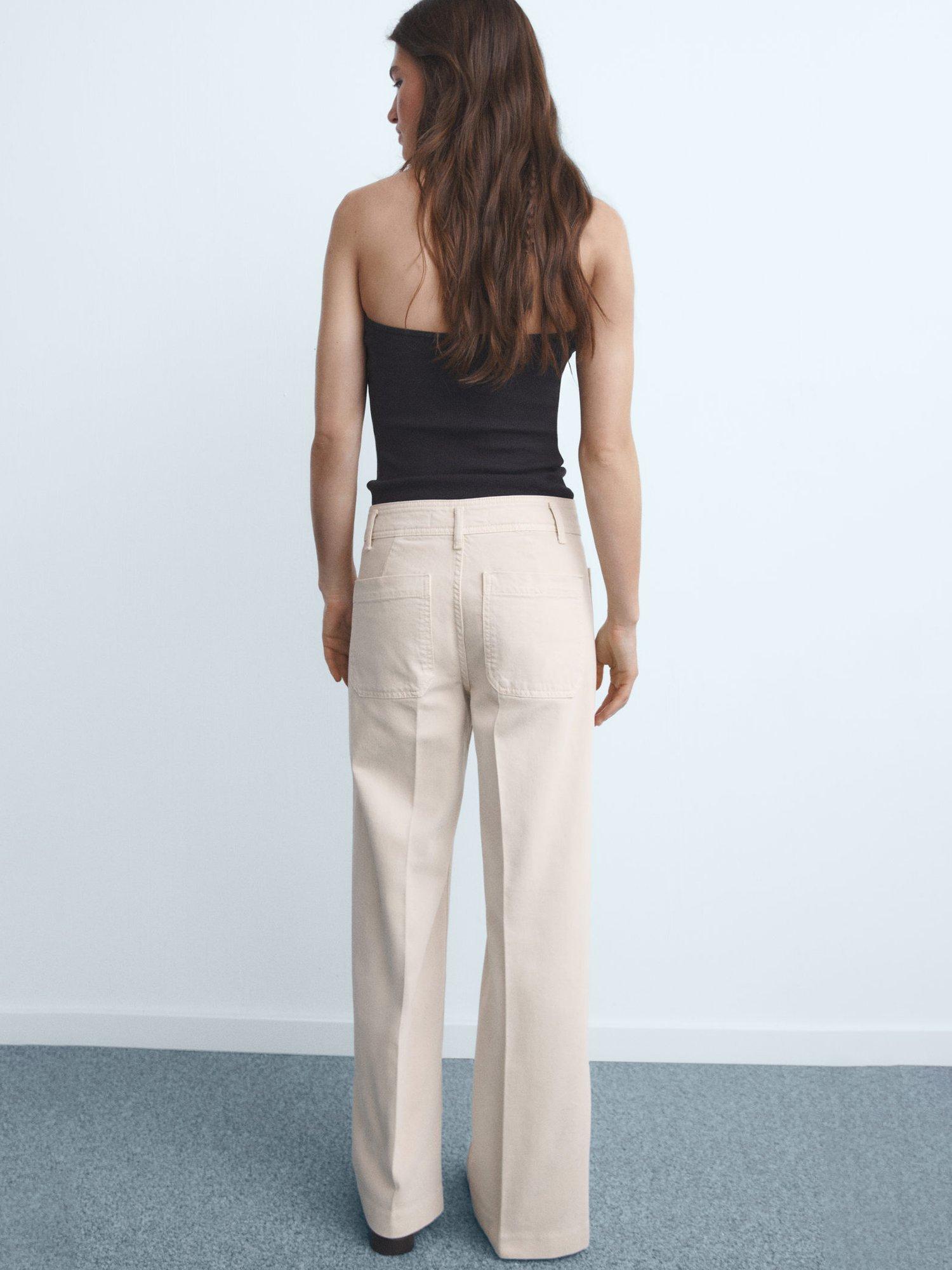 Product image 4 of 8, which shows Mango Jessie Patch Pocket Wide Leg Jeans, Beige, 4