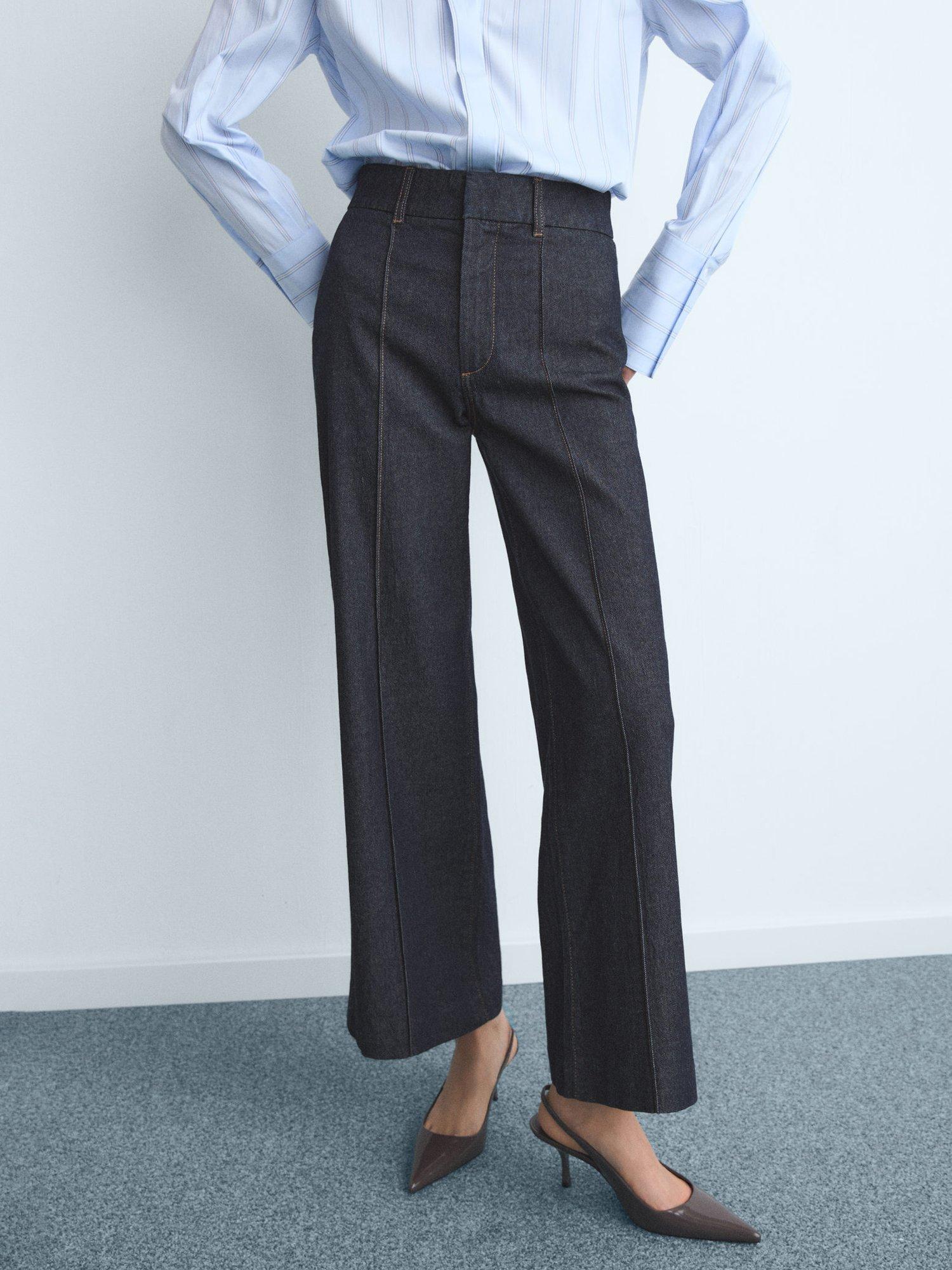 Product image 1 of 8, which shows Mango Paloma Cotton Blend Straight Leg Jeans, Open Blue, 4