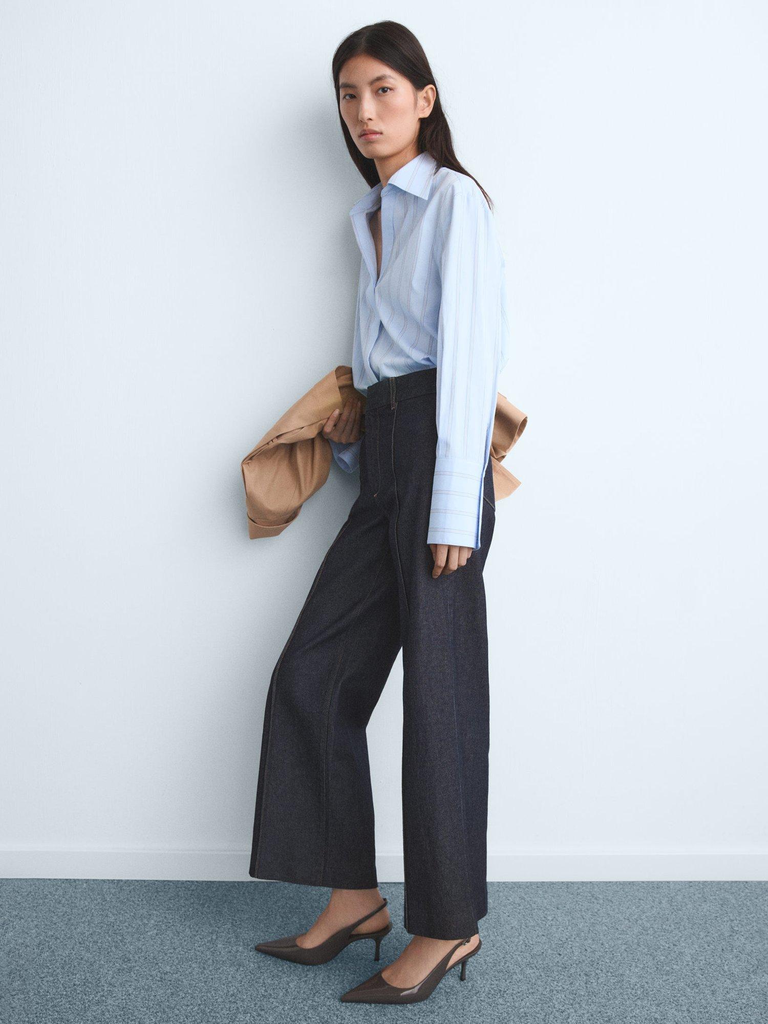 Product image 7 of 8, which shows Mango Paloma Cotton Blend Straight Leg Jeans, Open Blue, 4