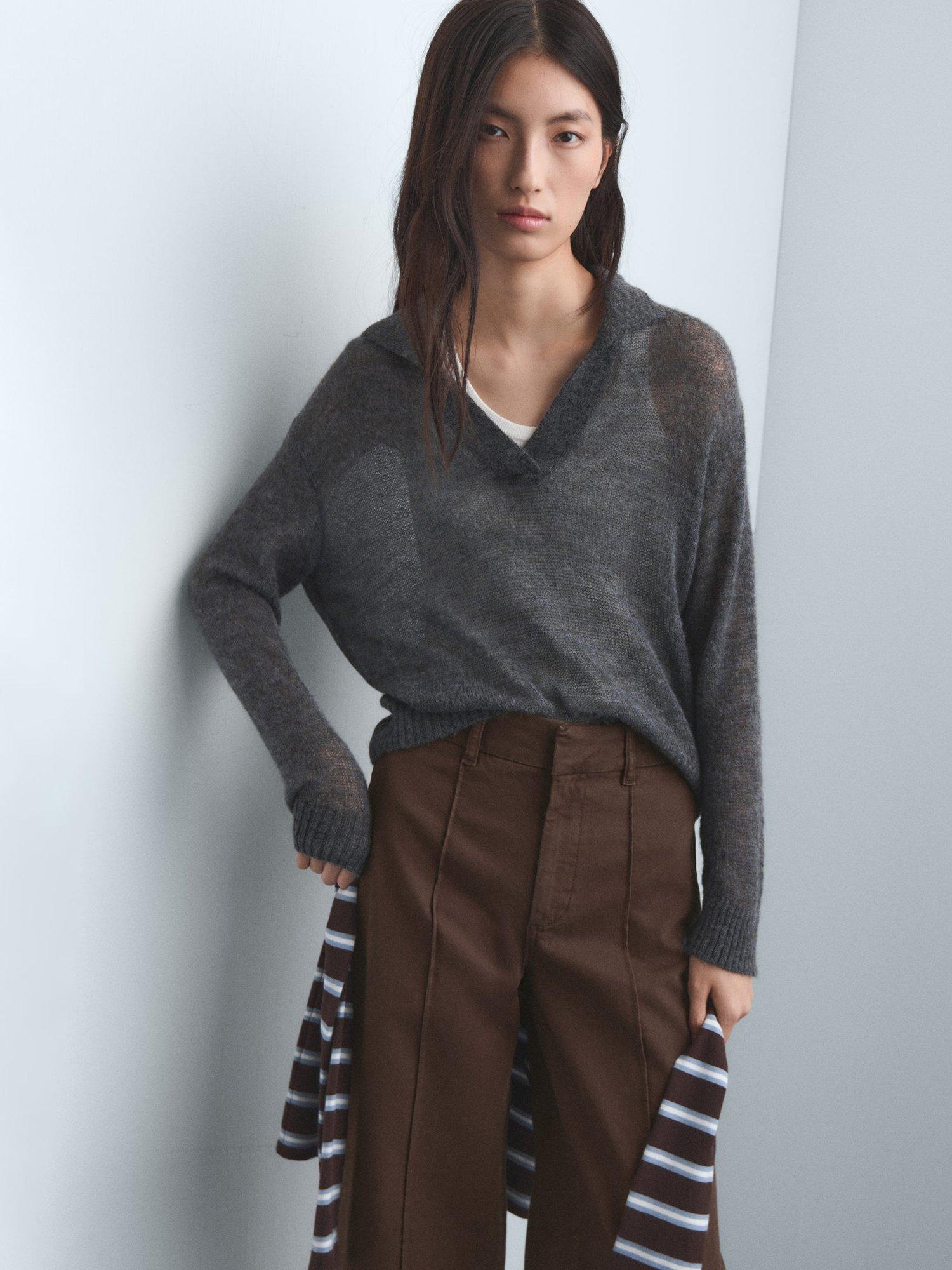Product image 6 of 7, which shows Mango Paloma Wide Leg Jeans, Dark Brown, 6
