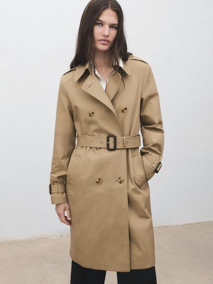 Mango Polana Double Breasted Trench Coat, Light Beige, Light Beige