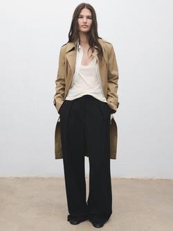 Mango Polana Double Breasted Trench Coat, Light Beige - view 2, Light Beige