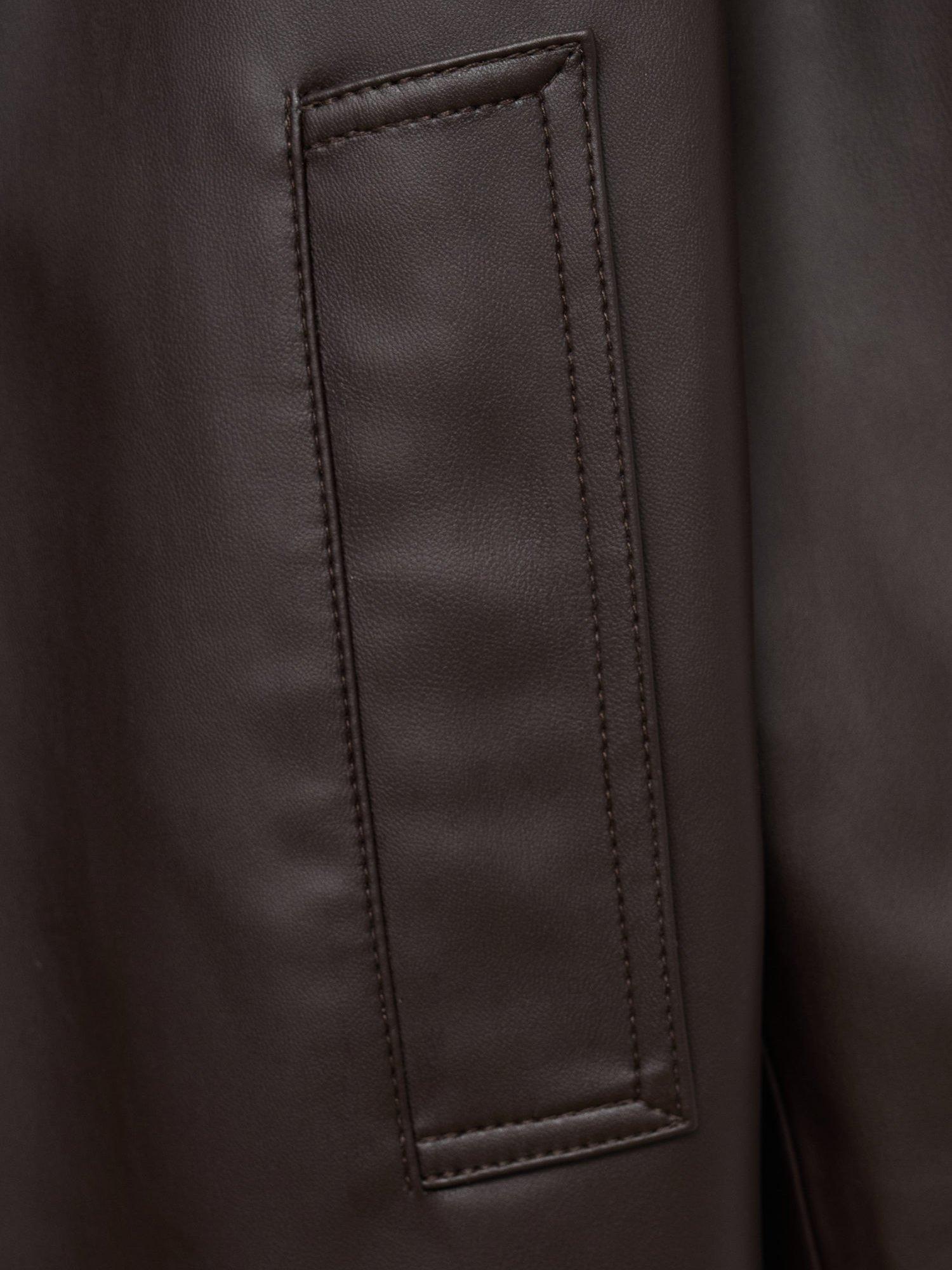 Product image 5 of 7, which shows Mango Taylor Faux Leather Trench Coat, Dark Brown, S