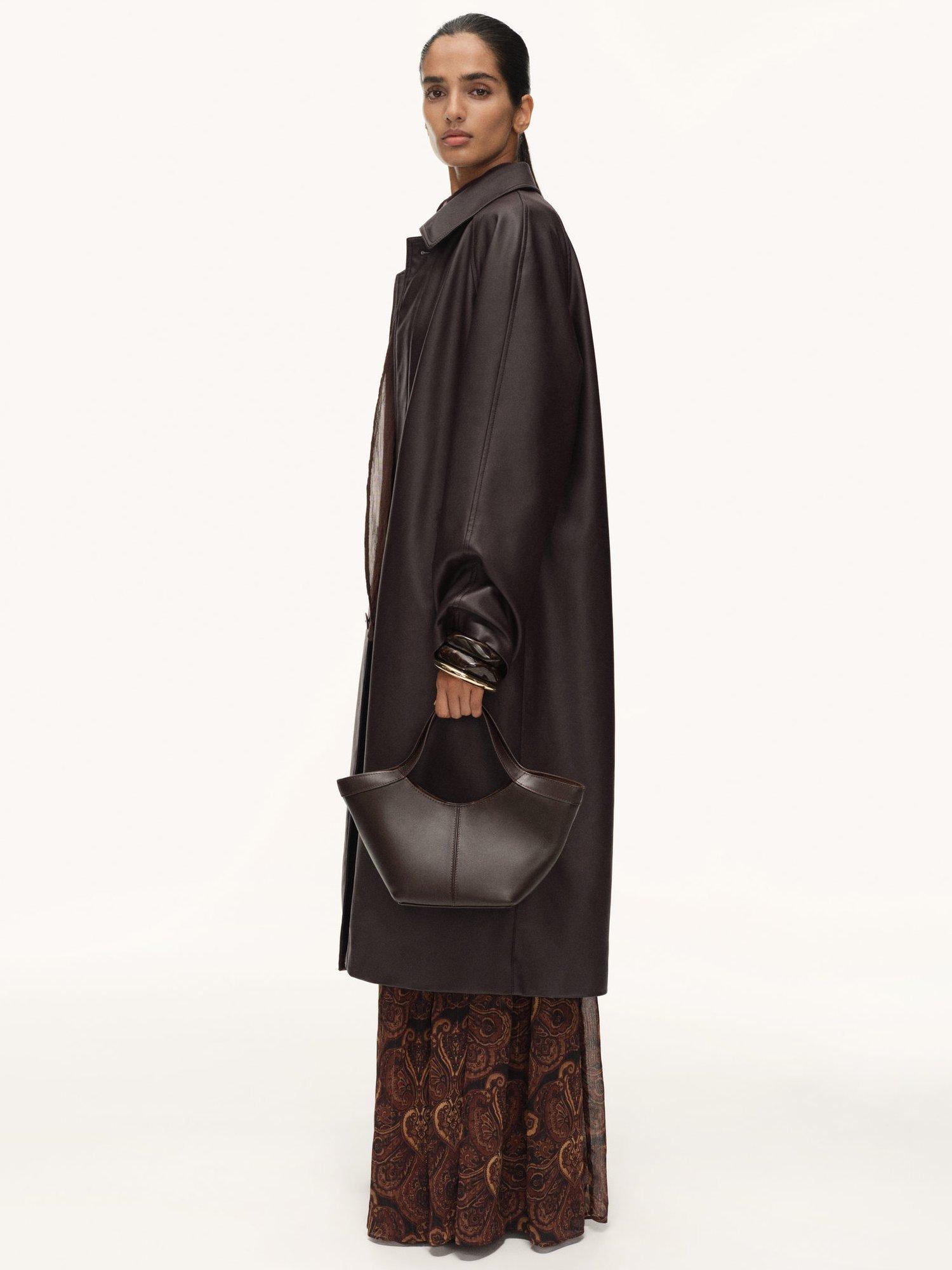 Product image 6 of 7, which shows Mango Taylor Faux Leather Trench Coat, Dark Brown, S