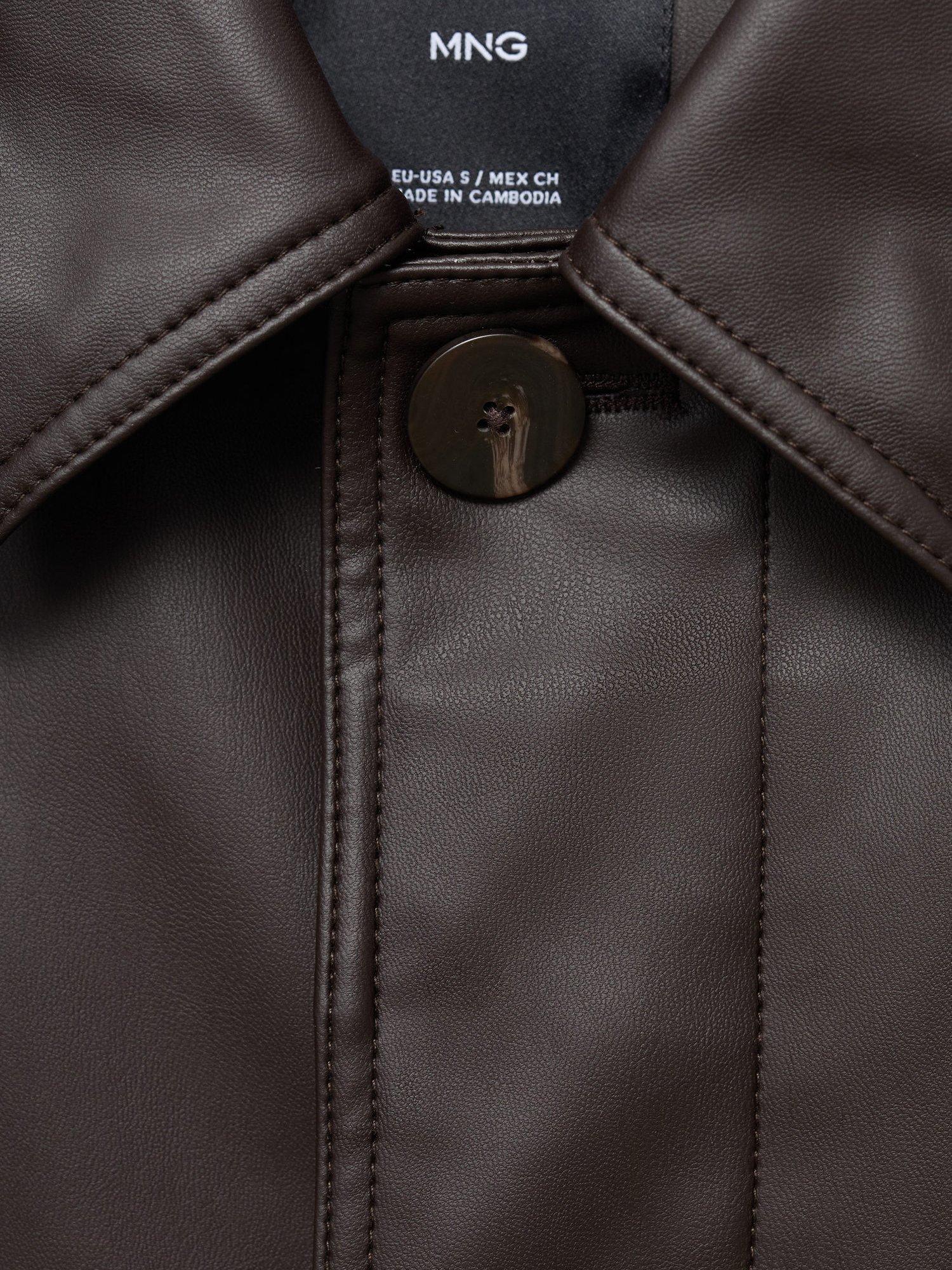 Product image 7 of 7, which shows Mango Taylor Faux Leather Trench Coat, Dark Brown, S