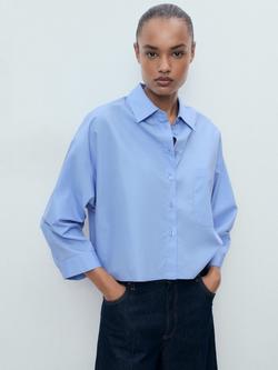 Mango Carol Gathered Sleeve Shirt, Medium Blue, Medium Blue