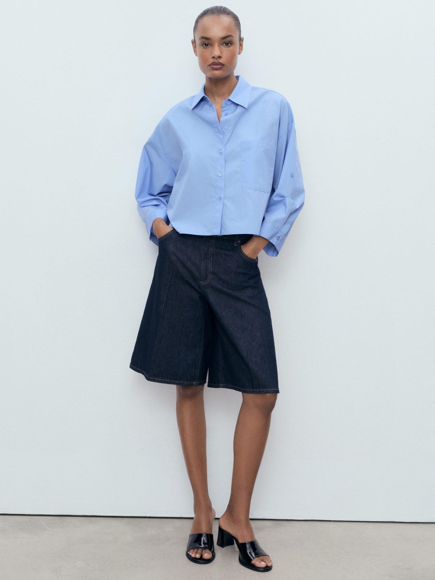 Product image 2 of 7, which shows Mango Carol Gathered Sleeve Shirt, Medium Blue, 8