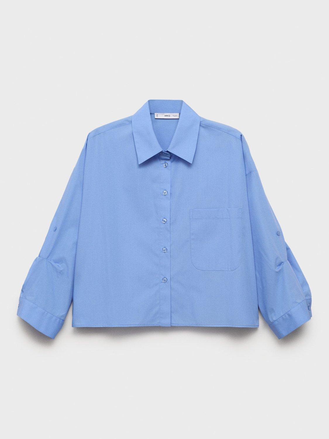 Product image 3 of 7, which shows Mango Carol Gathered Sleeve Shirt, Medium Blue, 8