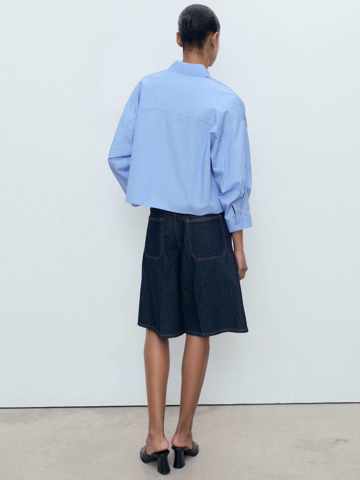 Product image 4 of 7, which shows Mango Carol Gathered Sleeve Shirt, Medium Blue, 8