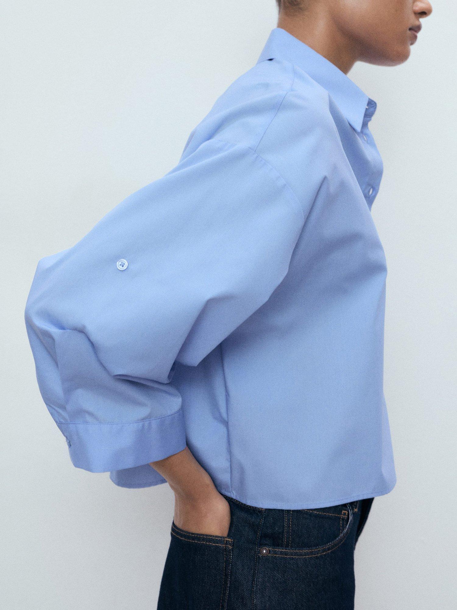 Product image 6 of 7, which shows Mango Carol Gathered Sleeve Shirt, Medium Blue, 8
