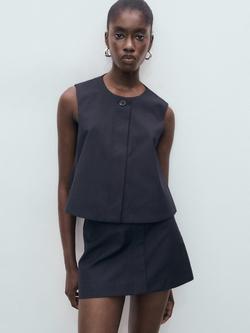 Mango Cruz Pinstripe Waistcoat, Navy, Navy