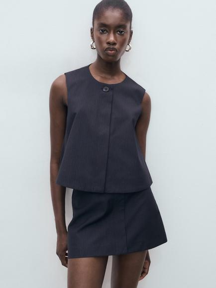 Mango Cruz Pinstripe Waistcoat, Navy, Navy