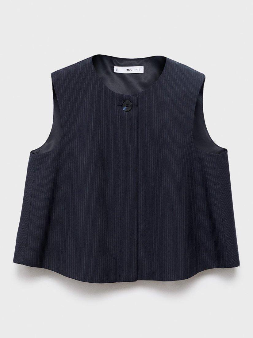 Product image 3 of 8, which shows Mango Cruz Pinstripe Waistcoat, Navy, 10