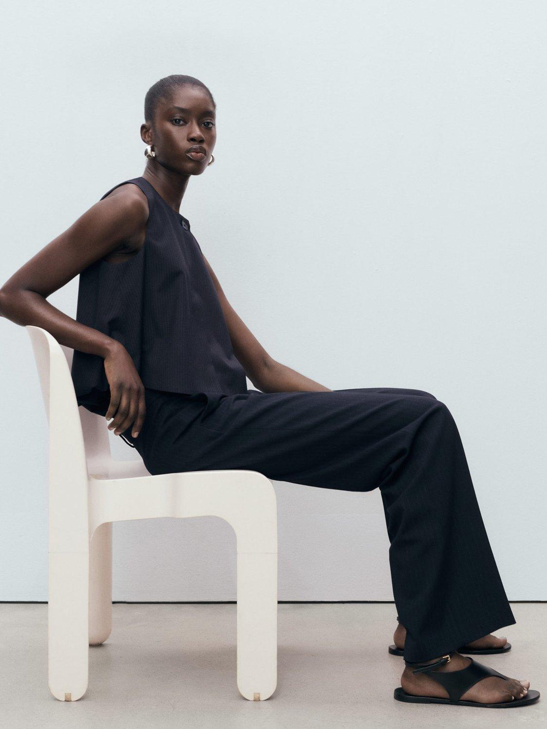 Product image 7 of 8, which shows Mango Cruz Pinstripe Waistcoat, Navy, 10