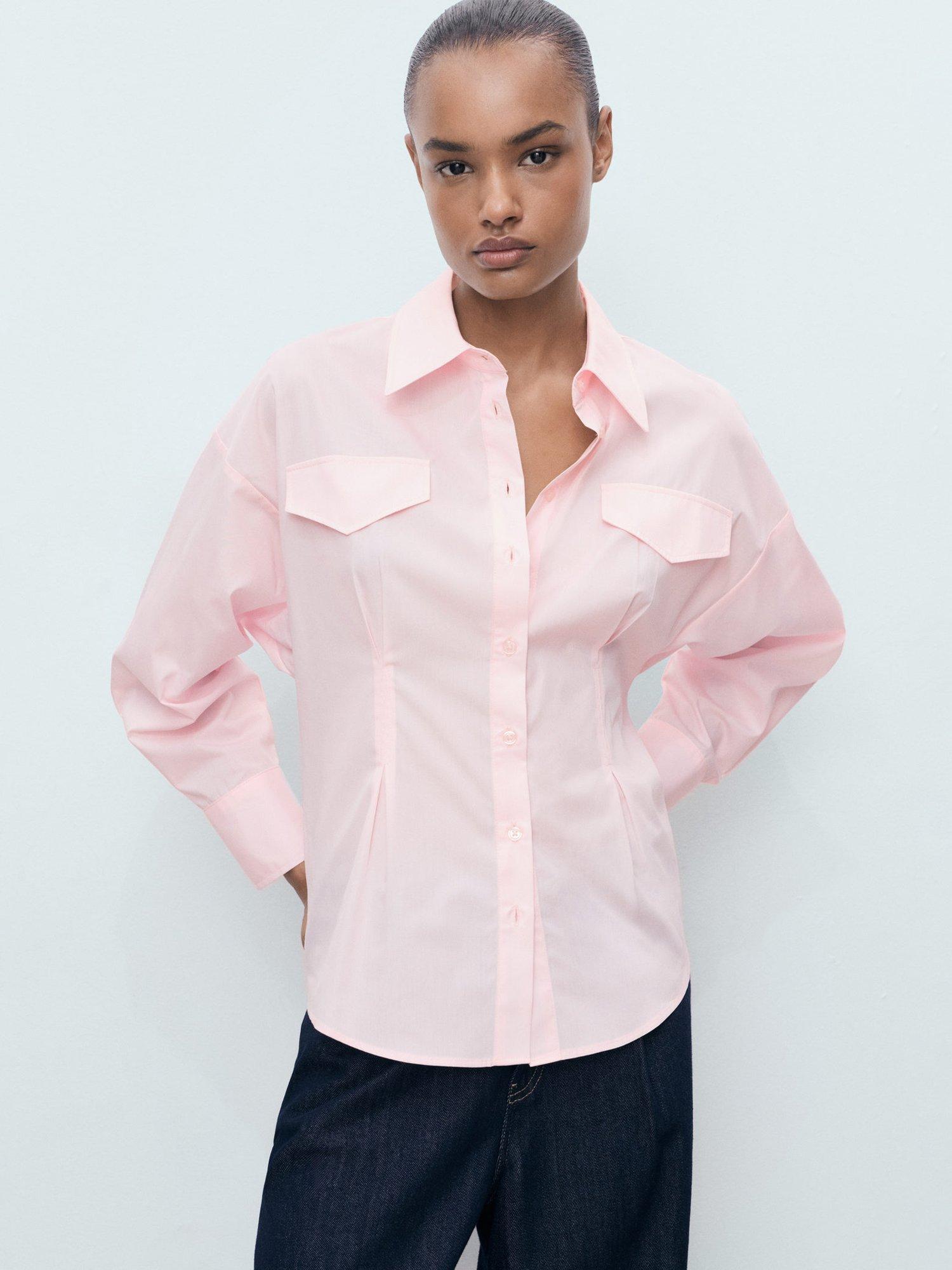 Product image 1 of 8, which shows Mango Juls Darted Long Sleeve Shirt, Pink, 6