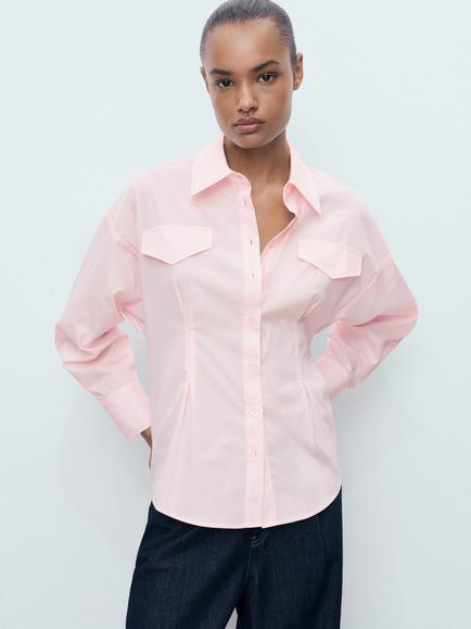 Mango Juls Darted Long Sleeve Shirt, Pink, Pink