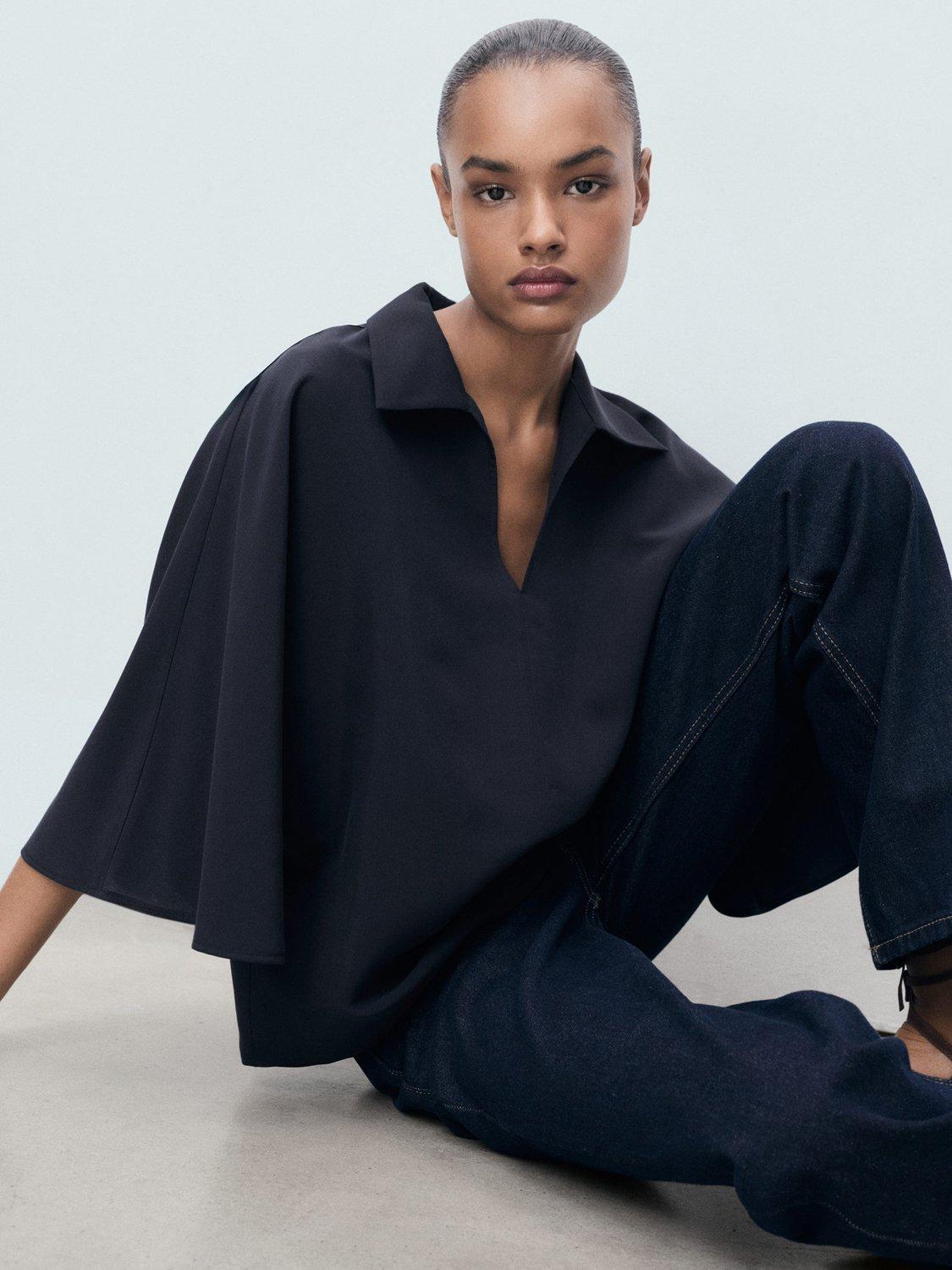Product image 6 of 7, which shows Mango Momo Oversized Top, Navy, 10