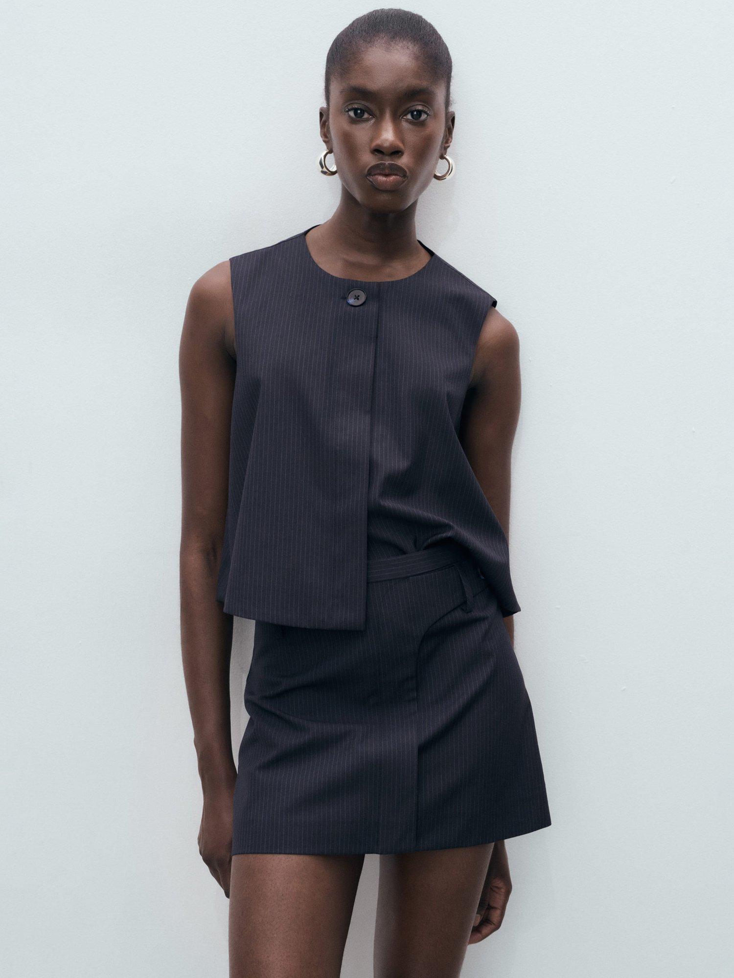 Product image 1 of 8, which shows Mango Cruz Tailored Pinstripe Skirt, Navy, L