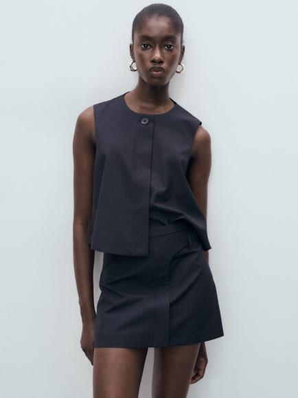Mango Cruz Tailored Pinstripe Skirt, Navy, Navy