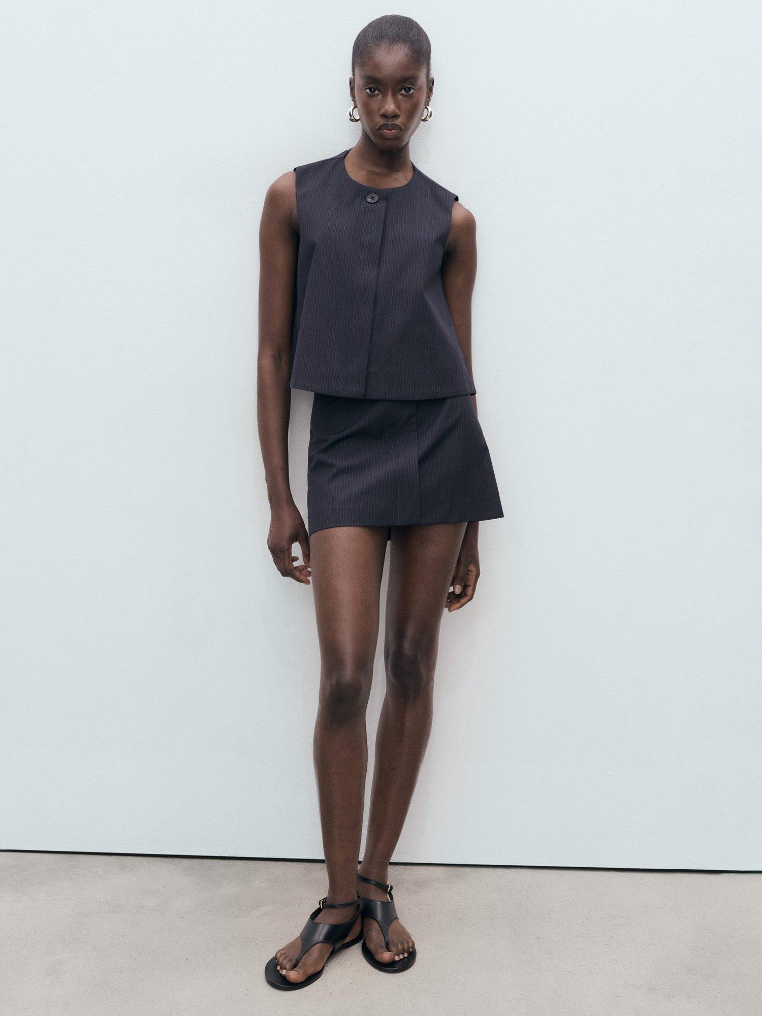 Product image 2 of 8, which shows Mango Cruz Tailored Pinstripe Skirt, Navy, L