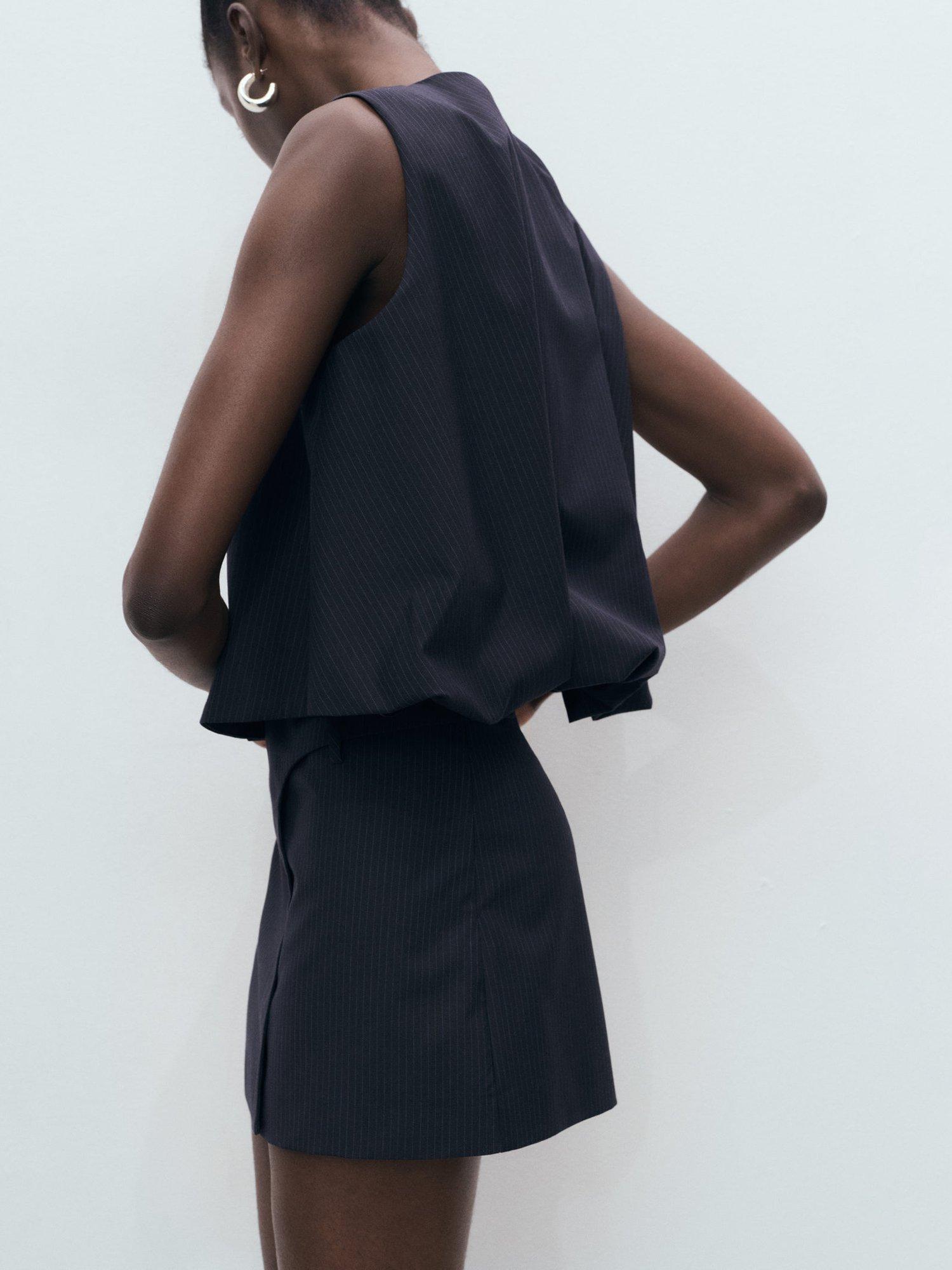 Product image 6 of 8, which shows Mango Cruz Tailored Pinstripe Skirt, Navy, L