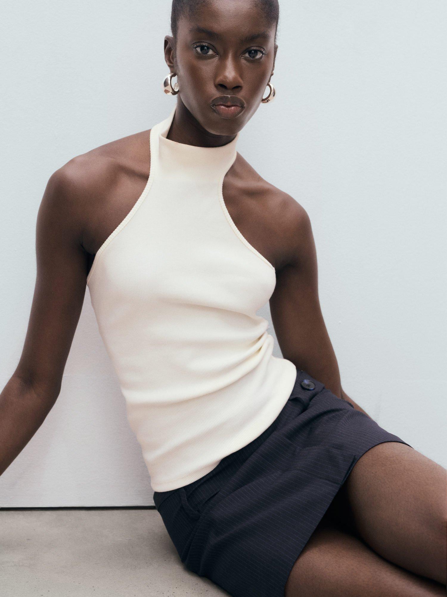 Product image 7 of 8, which shows Mango Cruz Tailored Pinstripe Skirt, Navy, L