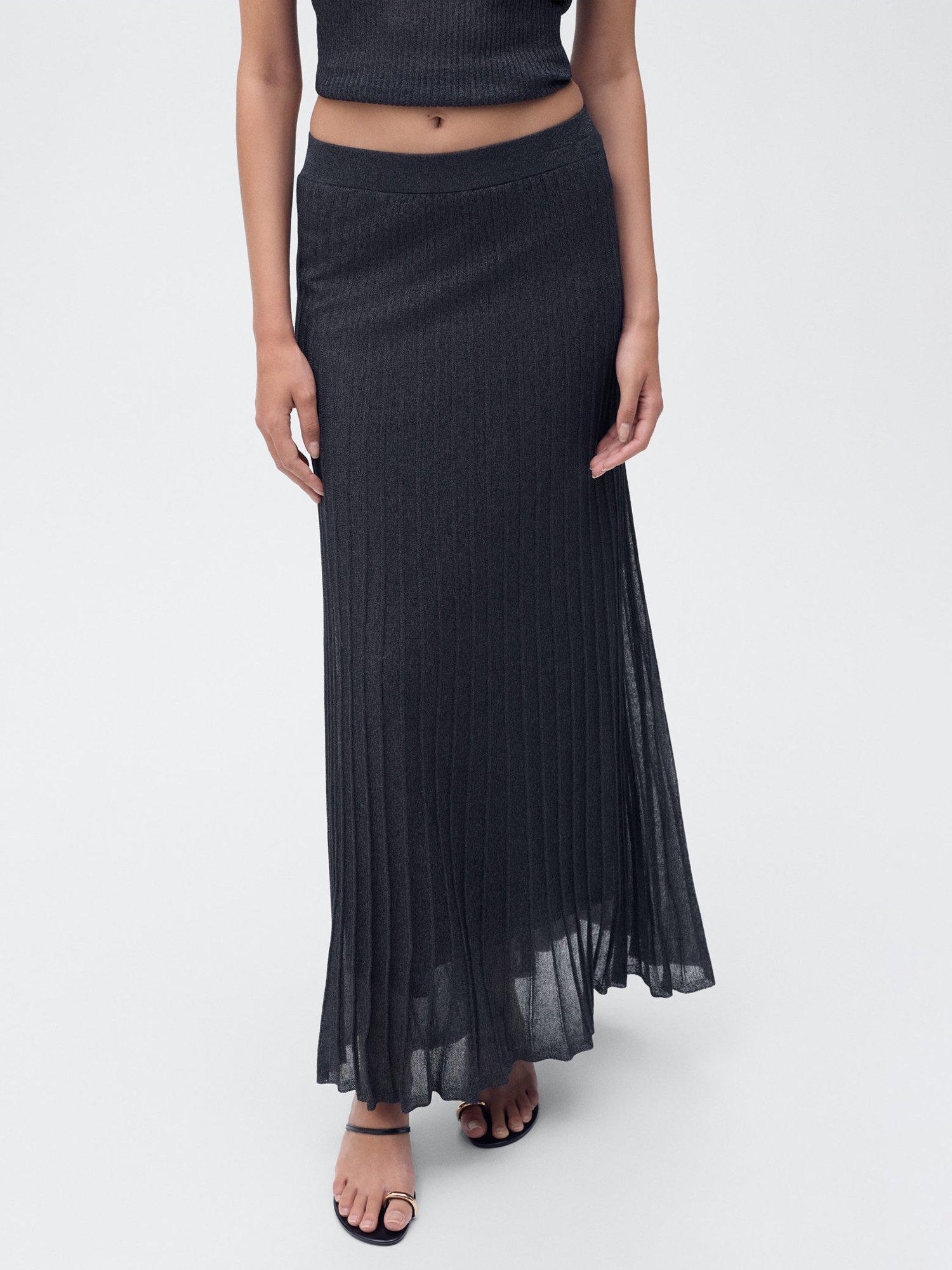 Product image 1 of 8, which shows Mango Gossip Glitter Knit Skirt, Navy, M