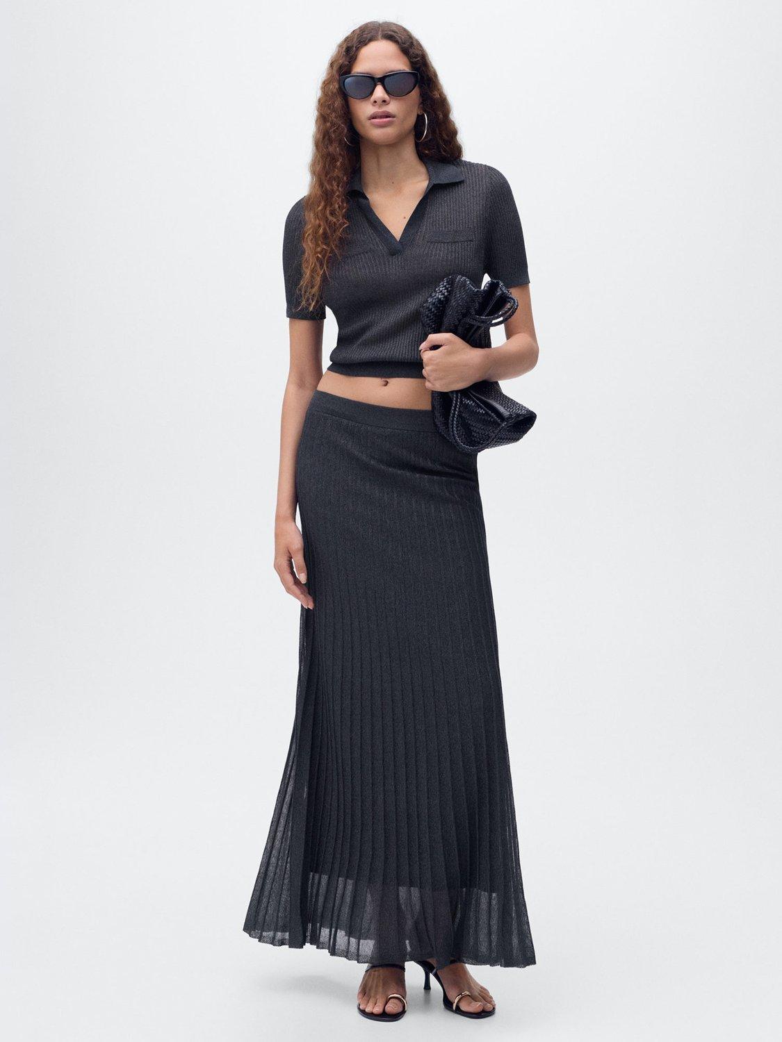 Product image 2 of 8, which shows Mango Gossip Glitter Knit Skirt, Navy, M