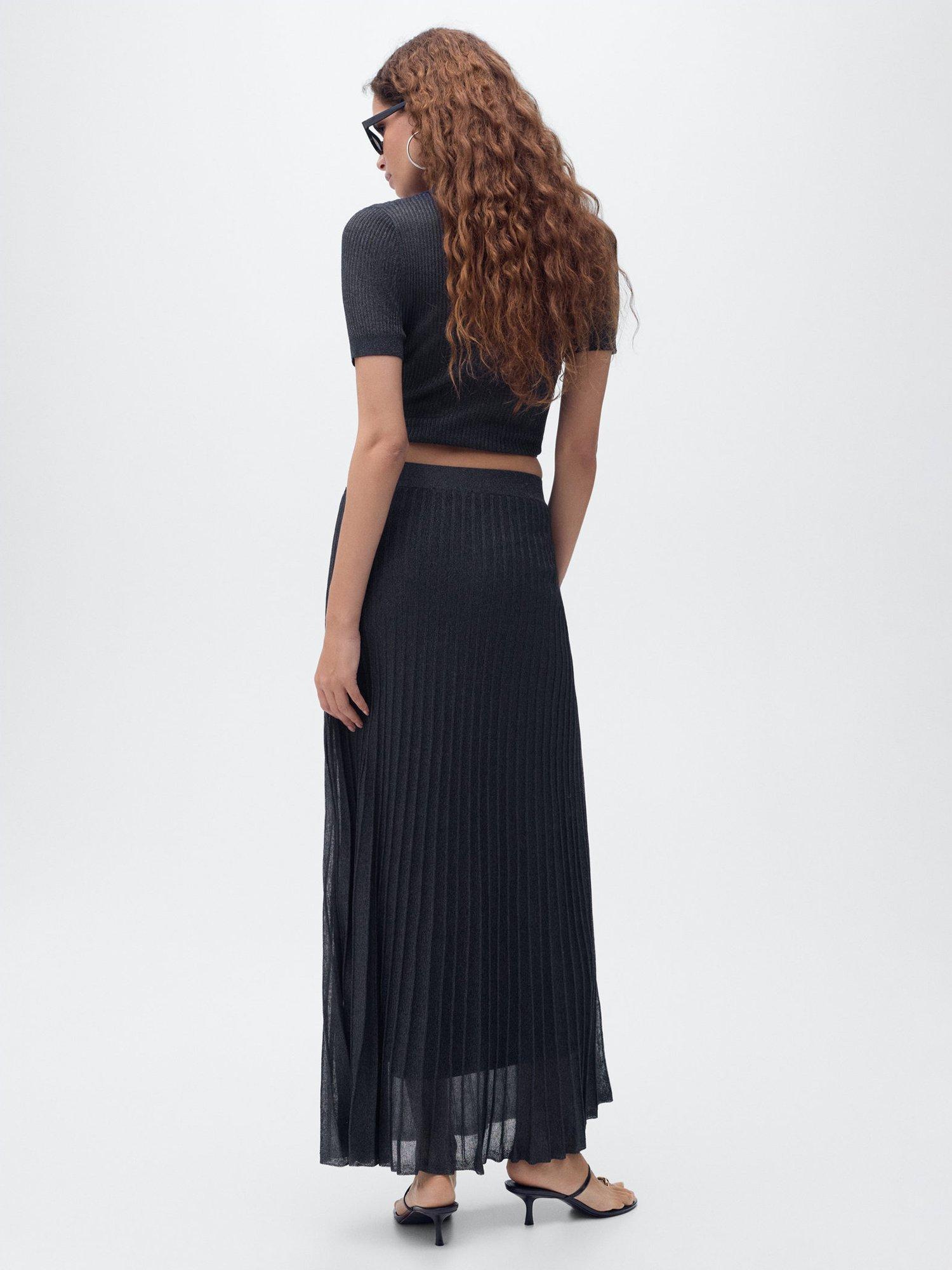 Product image 4 of 8, which shows Mango Gossip Glitter Knit Skirt, Navy, M