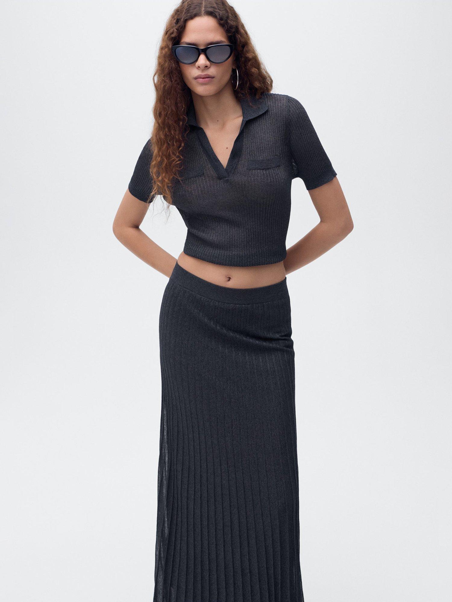 Product image 6 of 8, which shows Mango Gossip Glitter Knit Skirt, Navy, M