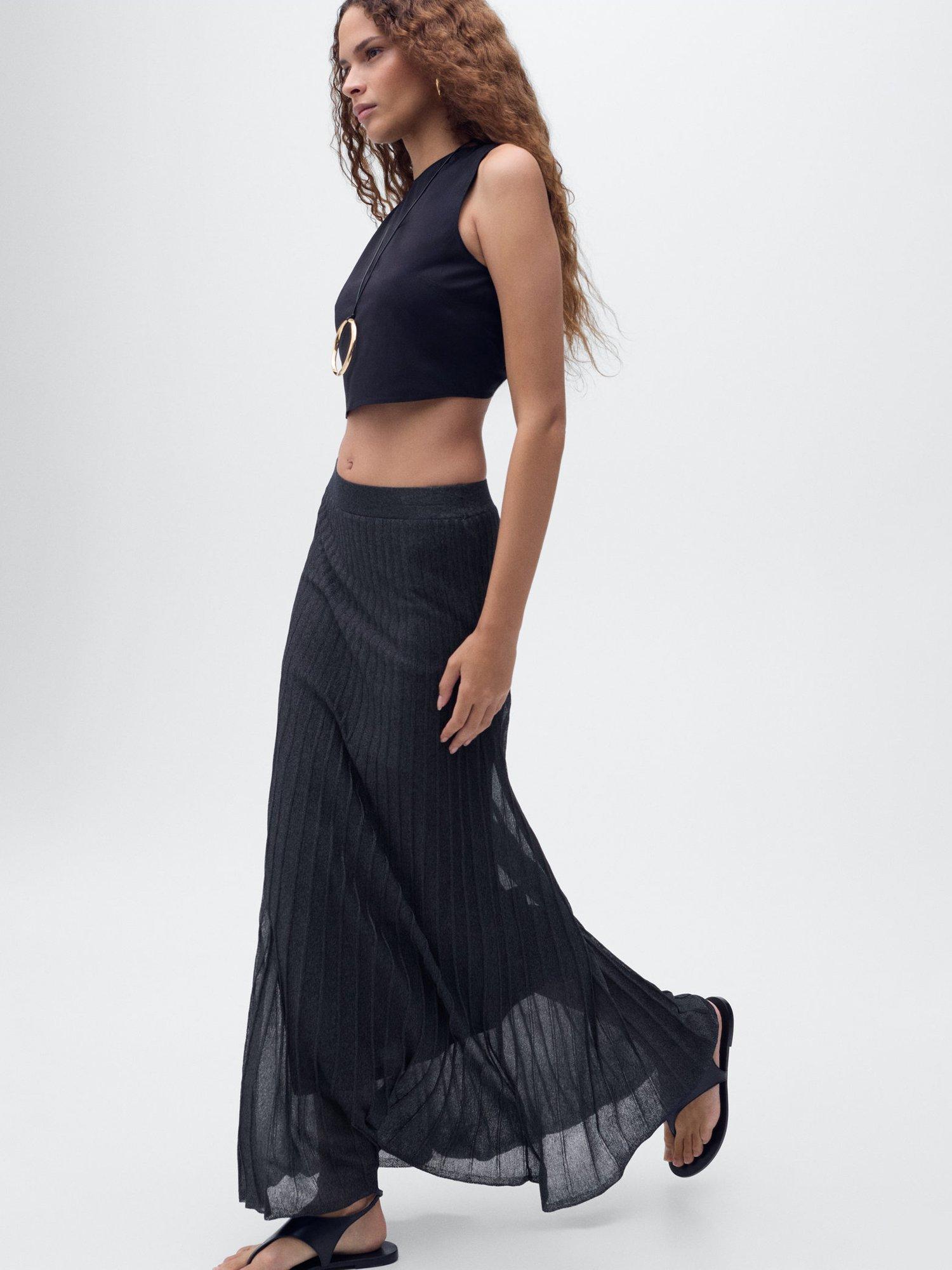 Product image 7 of 8, which shows Mango Gossip Glitter Knit Skirt, Navy, M