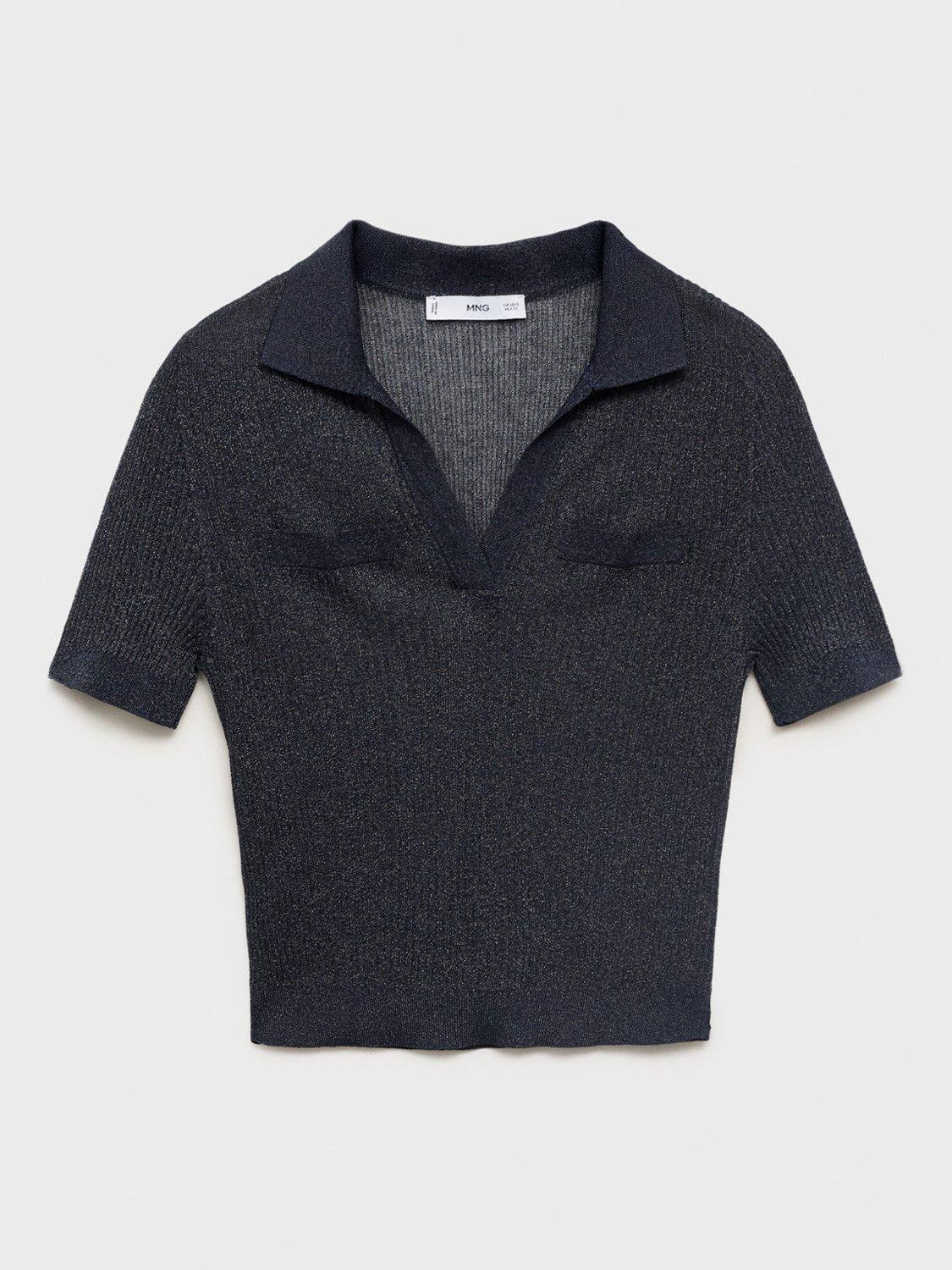 Product image 3 of 8, which shows Mango Gossip Collared Knit Top, Navy, L