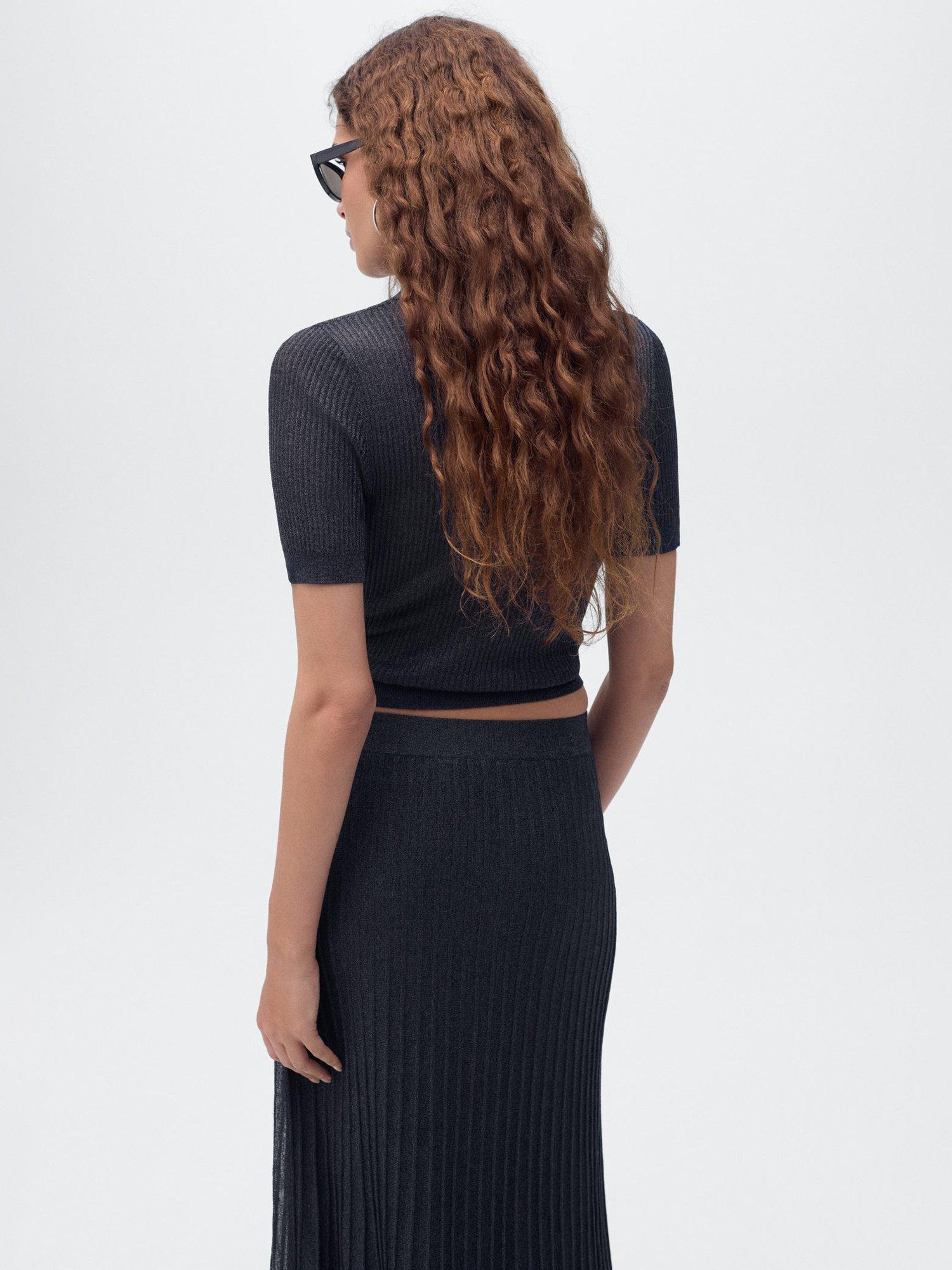 Product image 4 of 8, which shows Mango Gossip Collared Knit Top, Navy, L