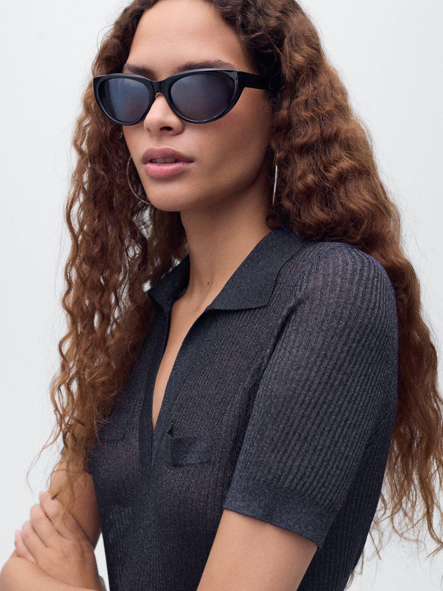 Product image 6 of 8, which shows Mango Gossip Collared Knit Top, Navy, L